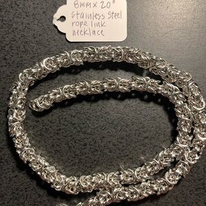 Unisex 8mm x 20” Rope Link Stainless Steel Chain